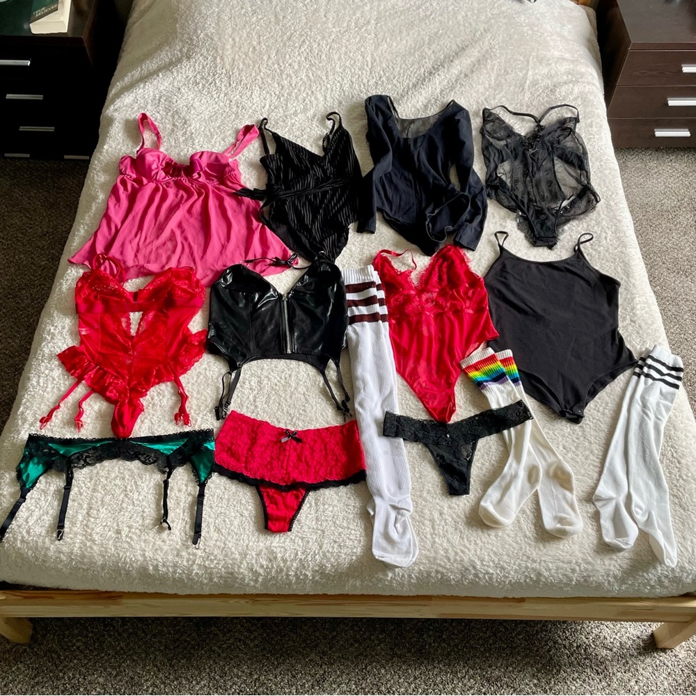 14 Pc Lot Sexy Lingerie Bodysuits Stockings Panties Medium 36C Resellers Bundle